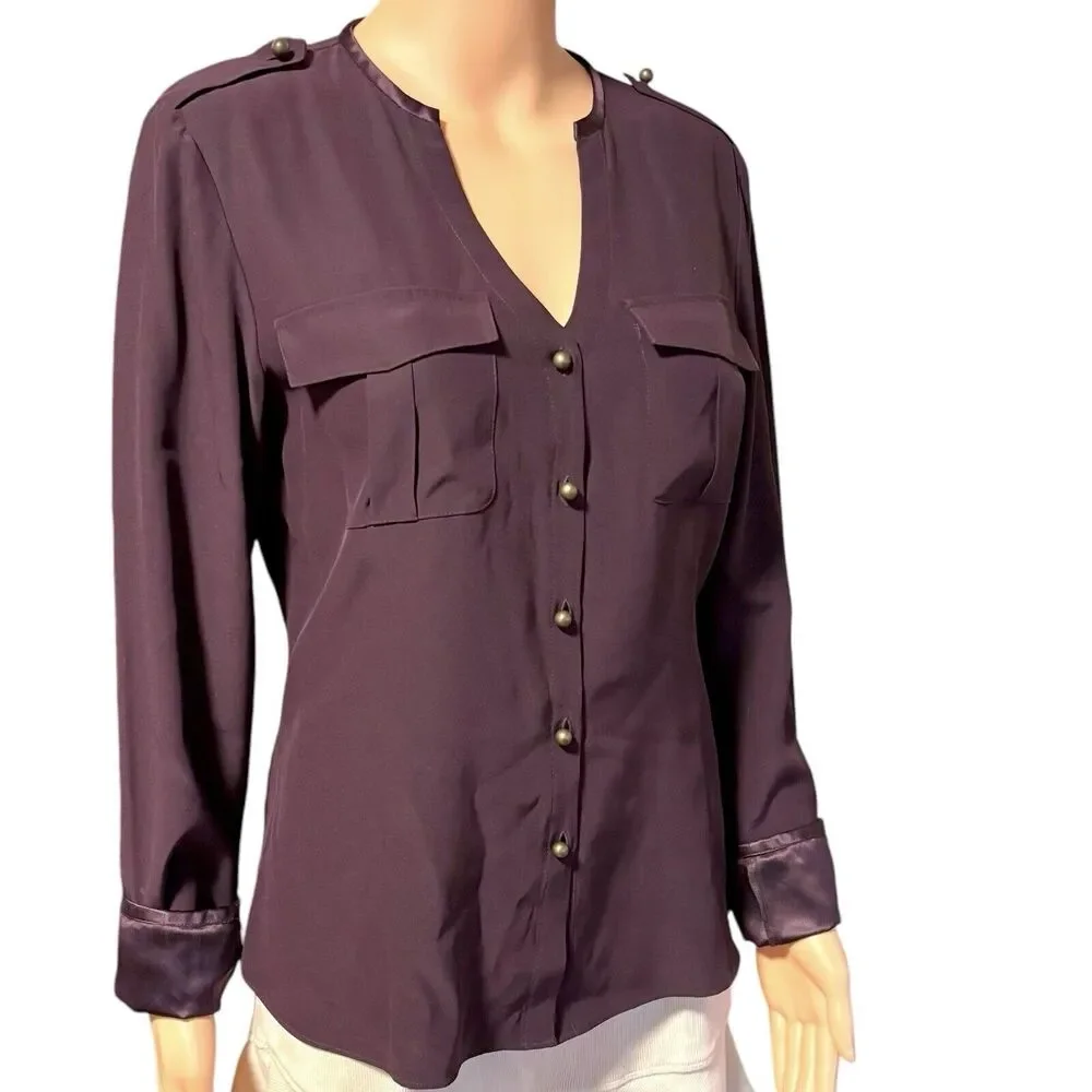 Lafayette 148 Size 6 Purple 100% Silk Chiffon Long Sleeve Blouse Career - Picture 5 of 8